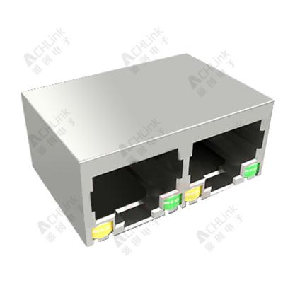 RJ45插座 8P8C 90度 铁壳全包 双联体